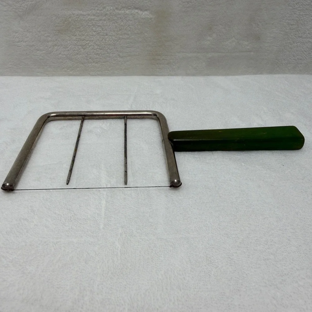 VTG MCM Green Swirl Bakelite Handle Cheese Slicer Stainless Steel Wire Cutter